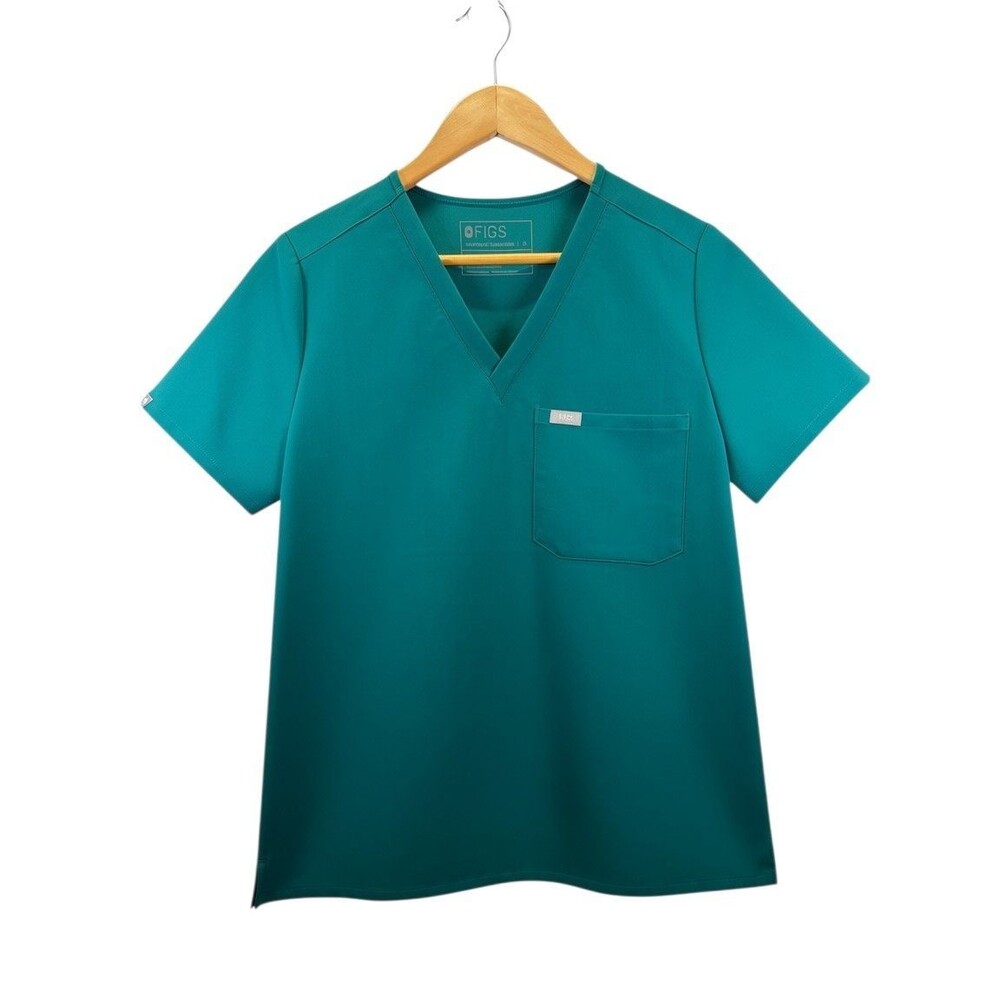FIGS Technical Collection Scrub Top Women's Small S Teal Green V-Neck Pocket